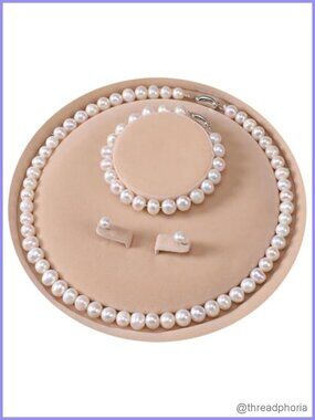 Freshwater Cultured Pearl Jewelry Set Necklace Bracelet Stud Earrings Gift
